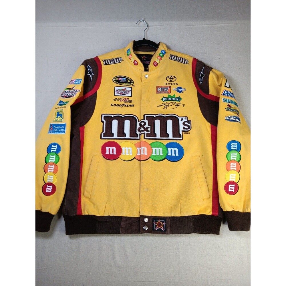 Nascar Kyle Busch JH Design M&M's Racing Canvas Jacket Size Large Yellow Brown